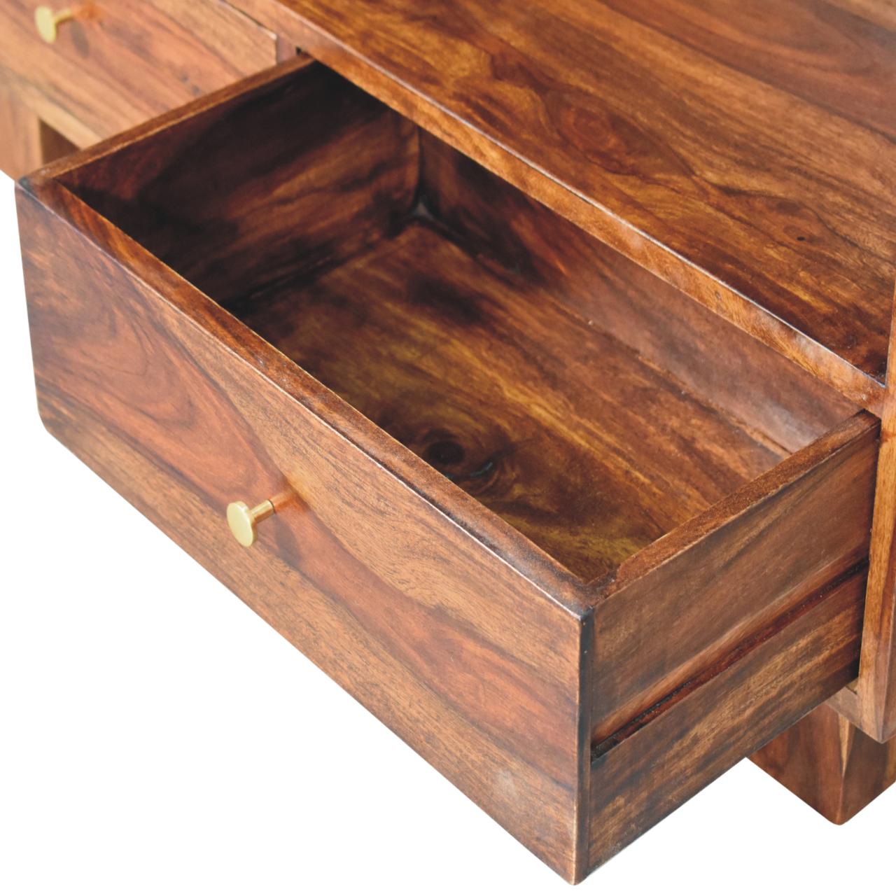 Solid Sheesham Wood Chestnut Finished 3 Shelves 2 Drawers Tula Bookcase - Image 6