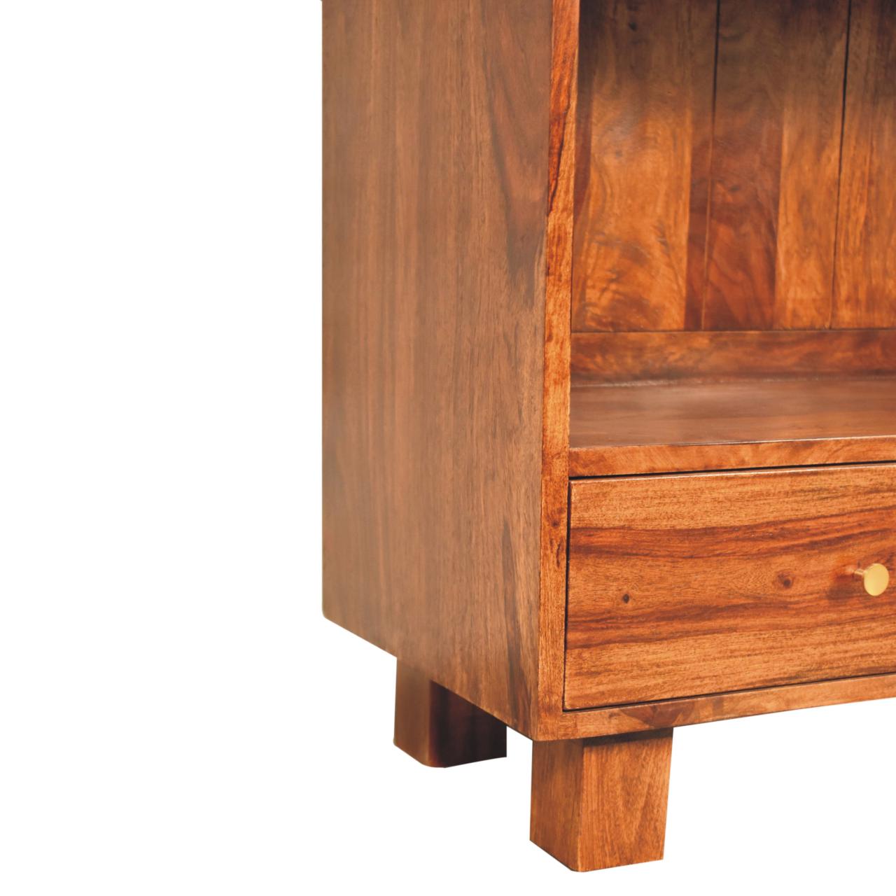 Solid Sheesham Wood Chestnut Finished 3 Shelves 2 Drawers Tula Bookcase - Image 7