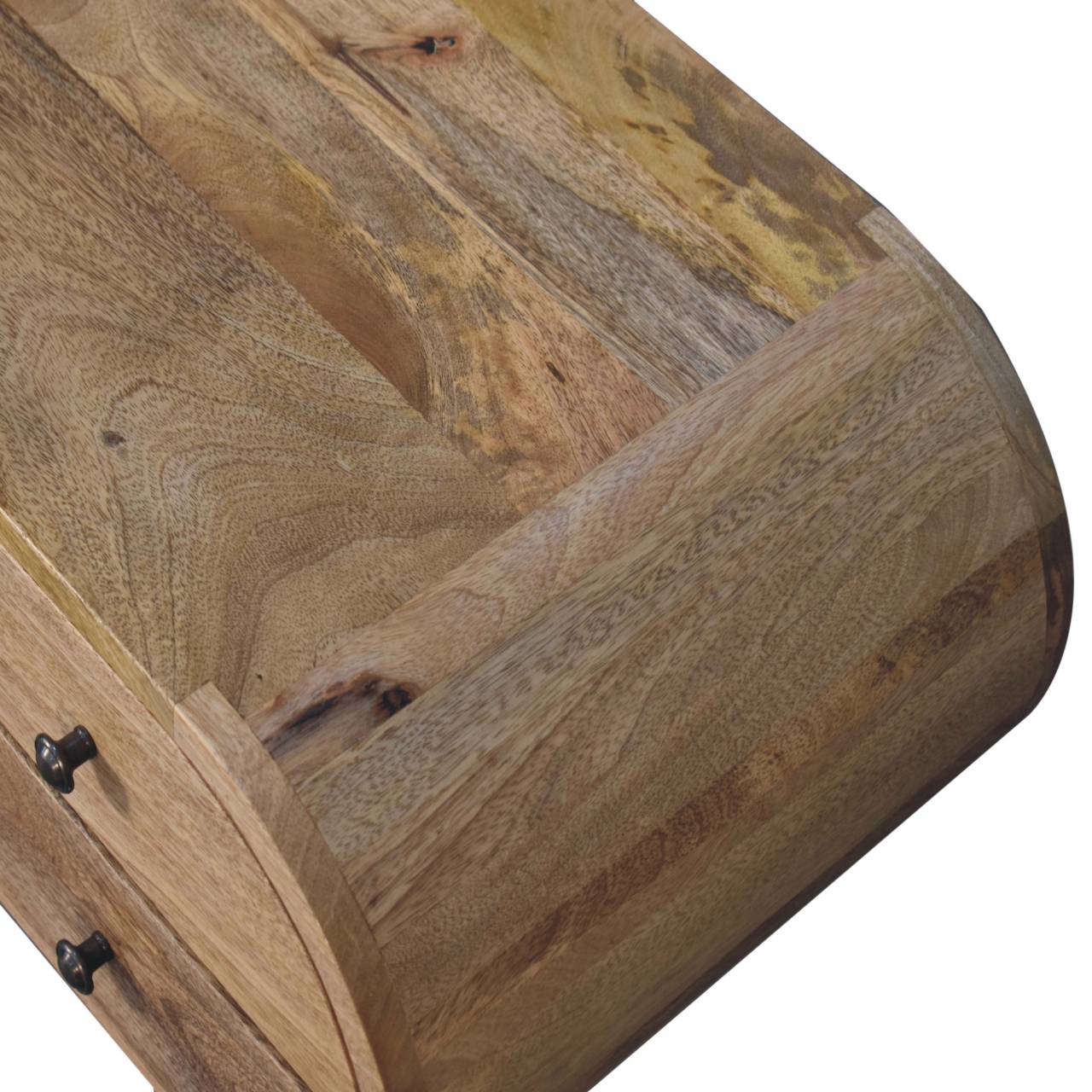Solid Mango Wood Oak Finished 4 Drawer 2 Slots Rounded Corners Media Unit - Image 5