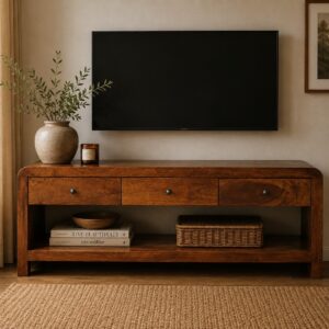 Solid Mango Wood Solid Chestnut Finished Aspen 3 Drawer Media/Television Unit
