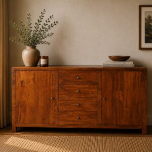 Solid Mango Wood Chestnut Finished 4 Drawers 2 Doors Aspen Sideboard