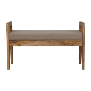 Solid Mango Wood Light Tan Coloured Linen and Rattan Bench