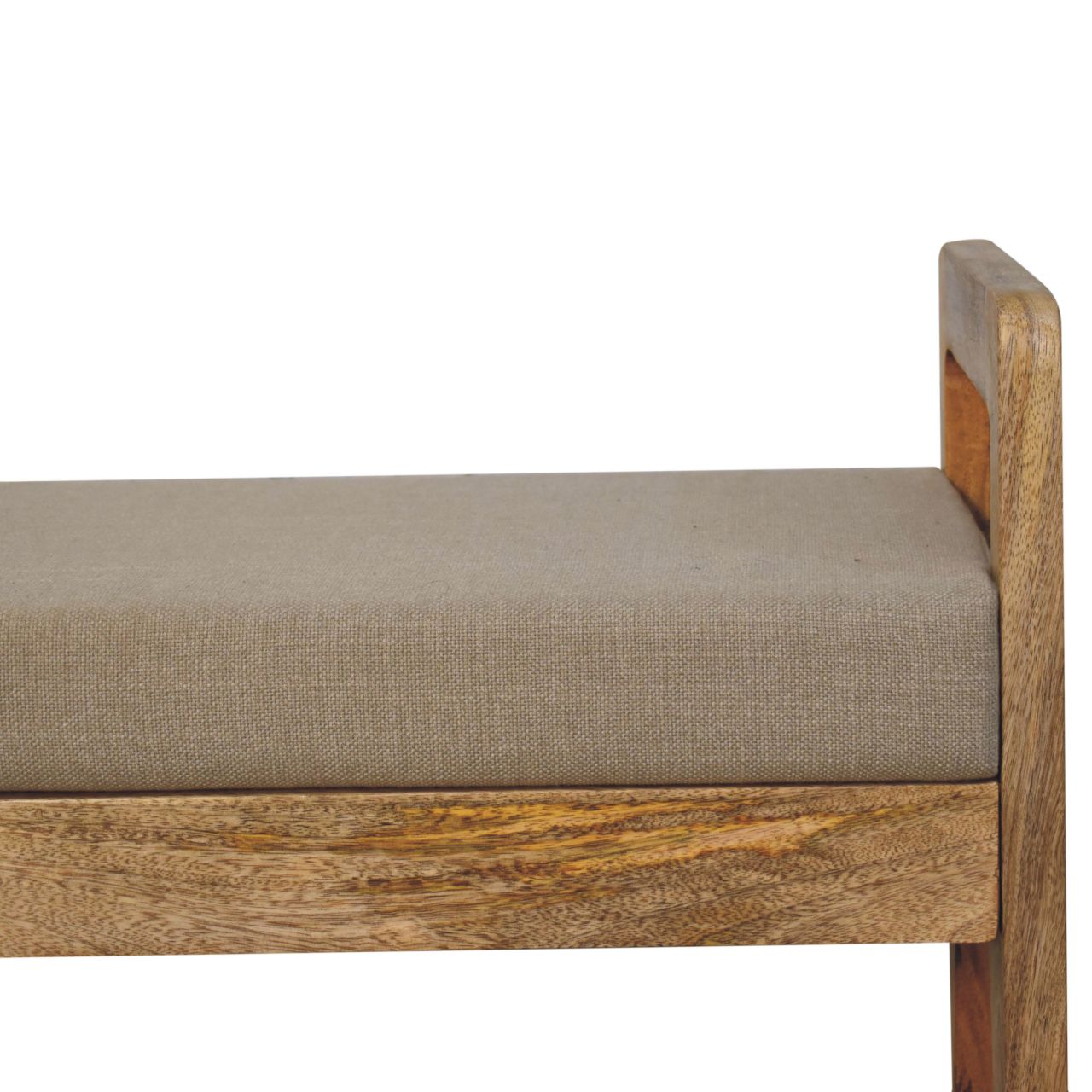 Solid Mango Wood Light Tan Coloured Linen and Rattan Bench - Image 4