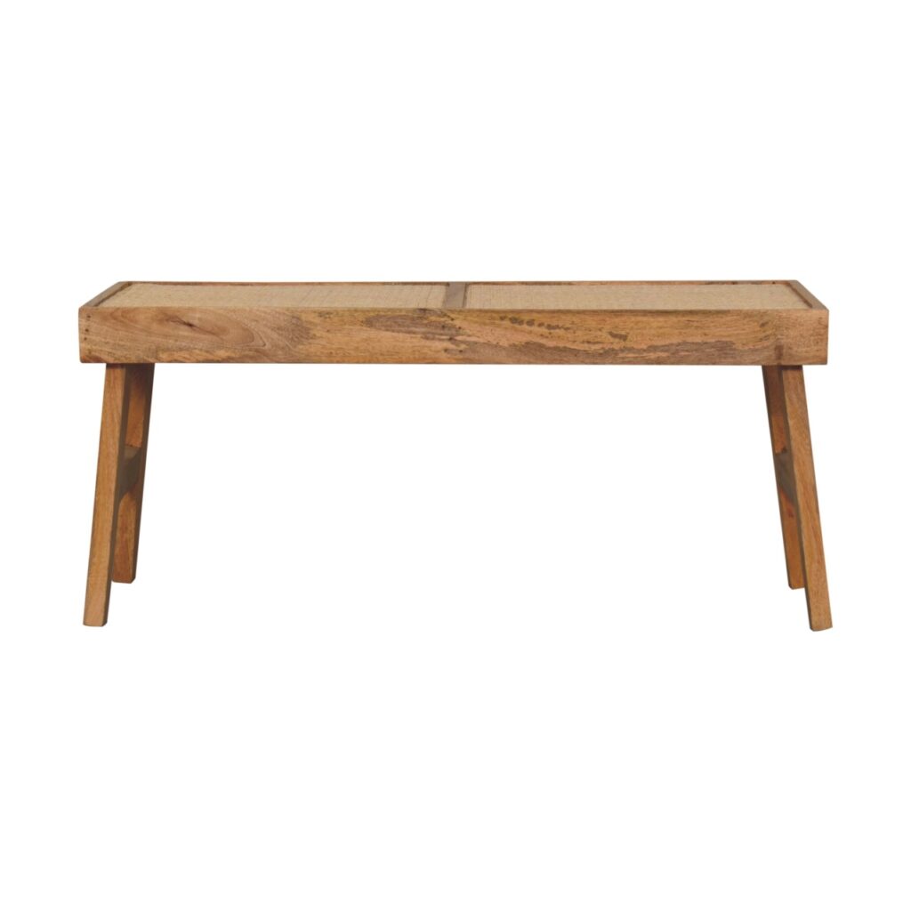 Solid Mango Wood Oak Finished with Rattan Open Bench