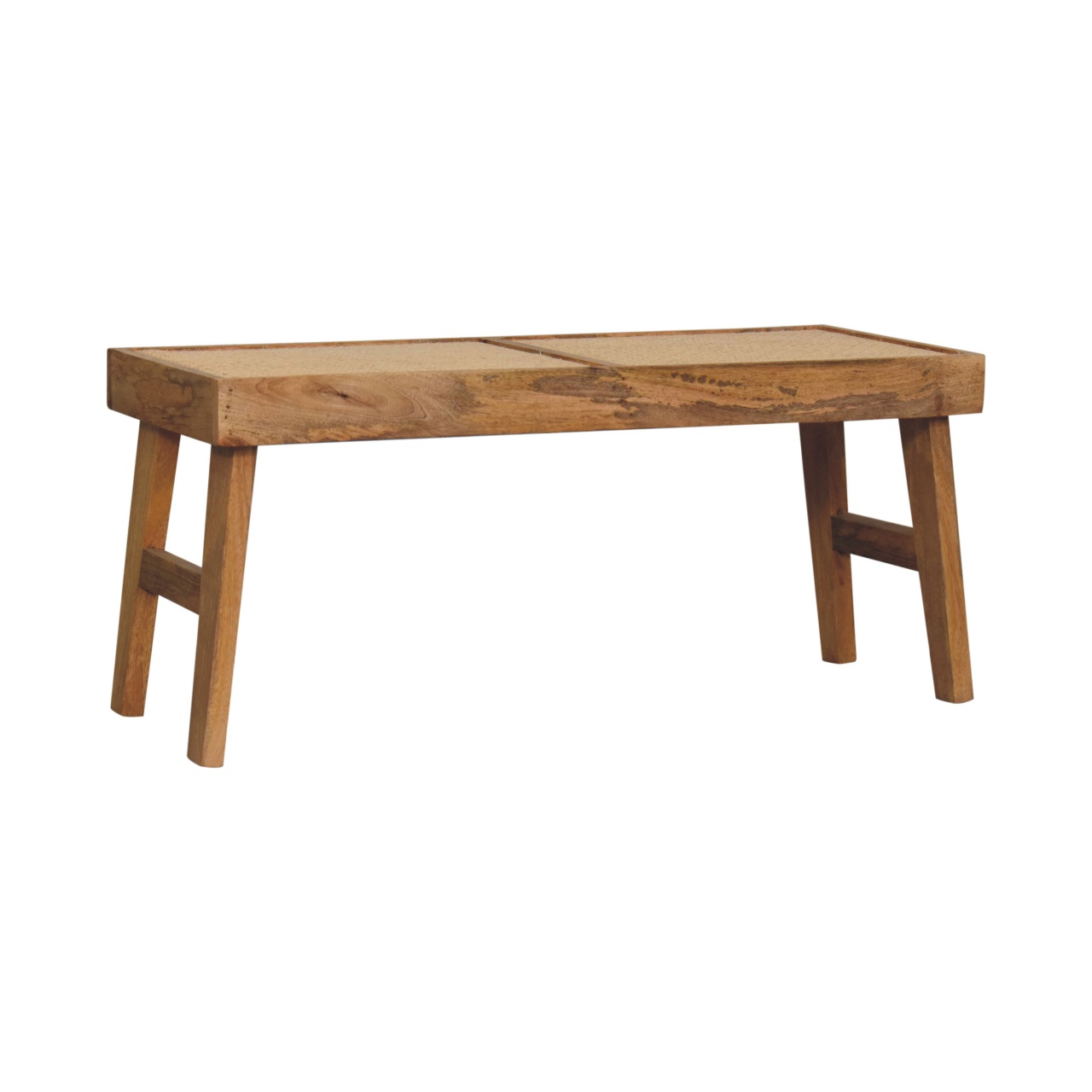 Solid Mango Wood Oak Finished with Rattan Open Bench - Image 2