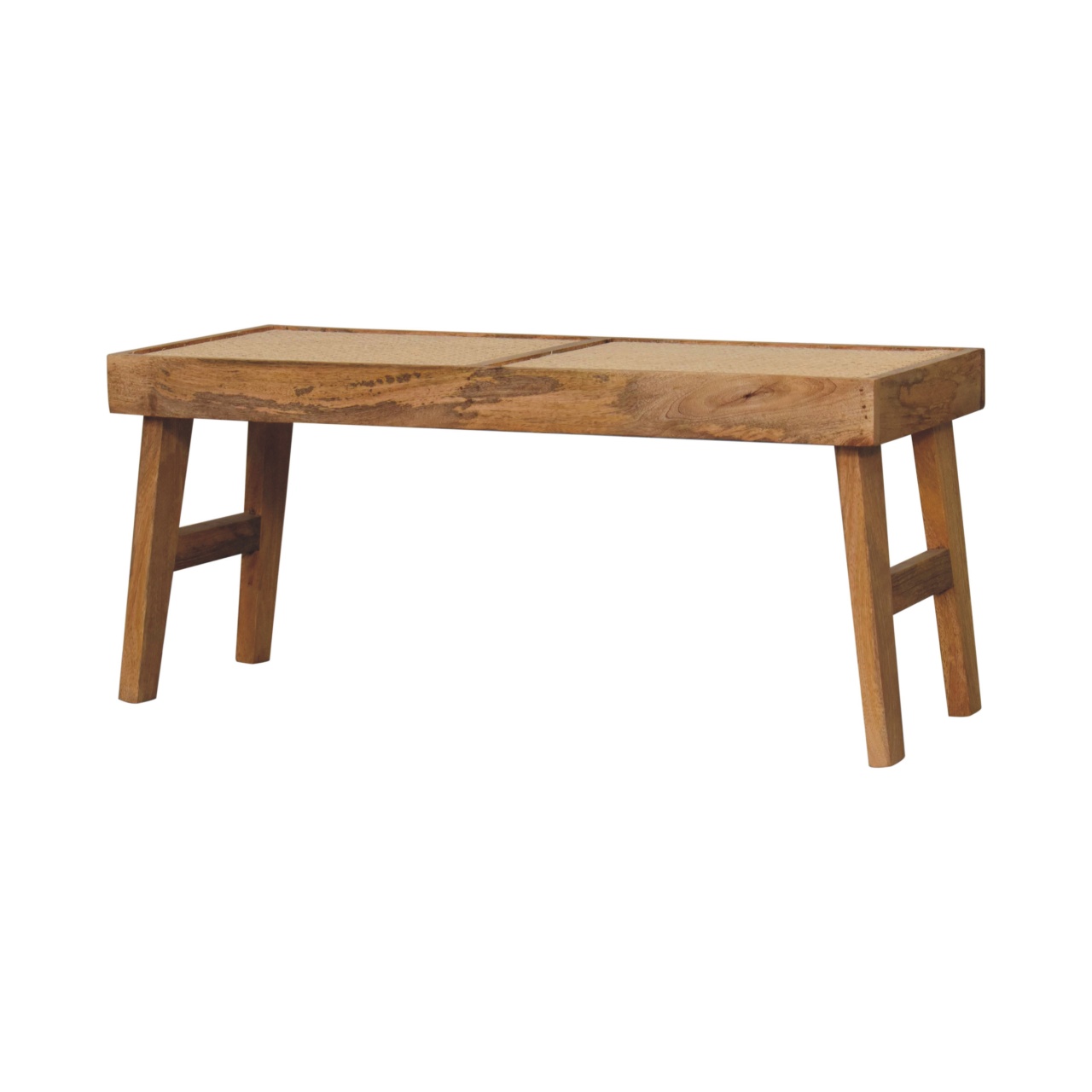 Solid Mango Wood Oak Finished with Rattan Open Bench - Image 3