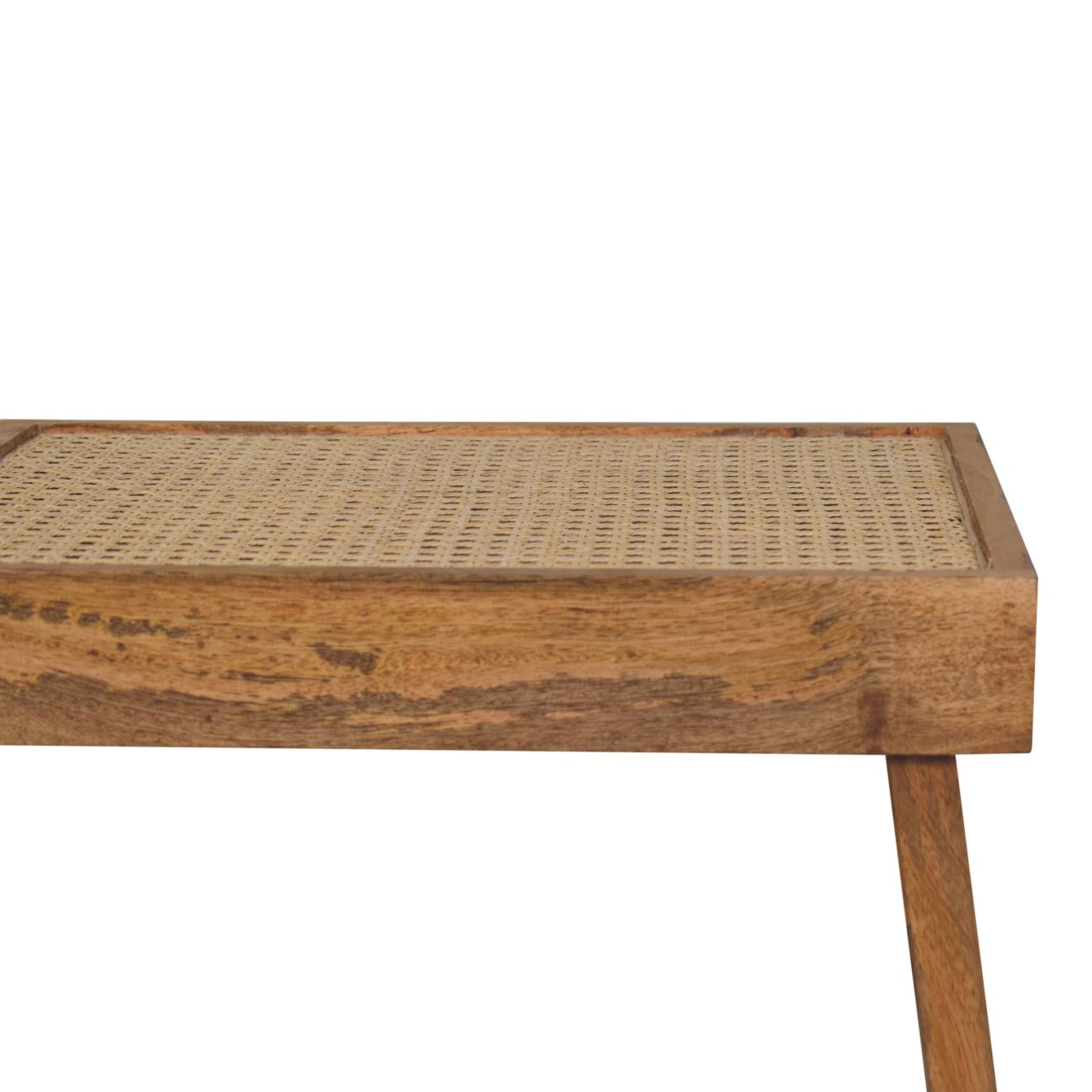 Solid Mango Wood Oak Finished with Rattan Open Bench - Image 4