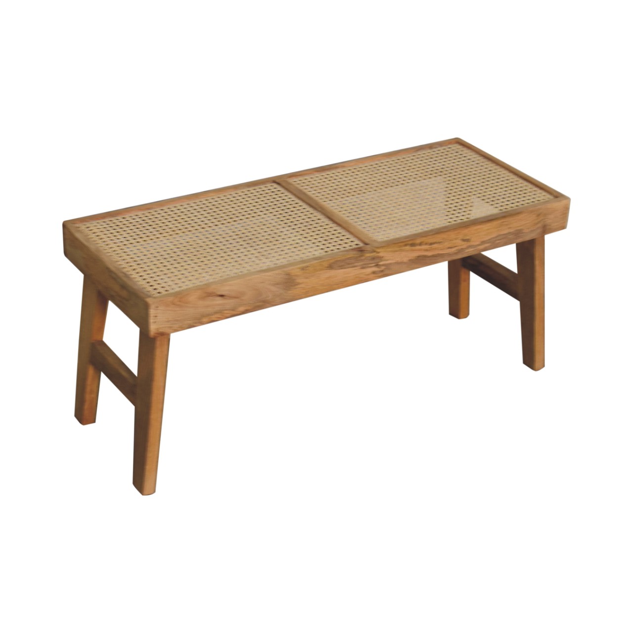 Solid Mango Wood Oak Finished with Rattan Open Bench - Image 5