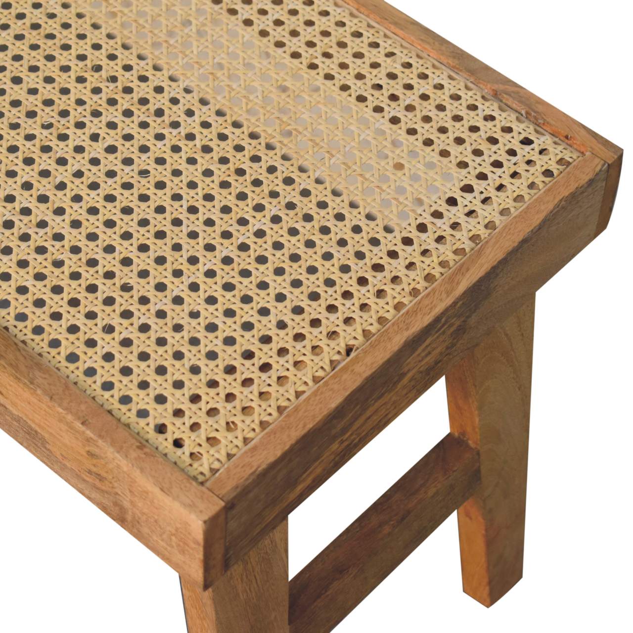 Solid Mango Wood Oak Finished with Rattan Open Bench - Image 6