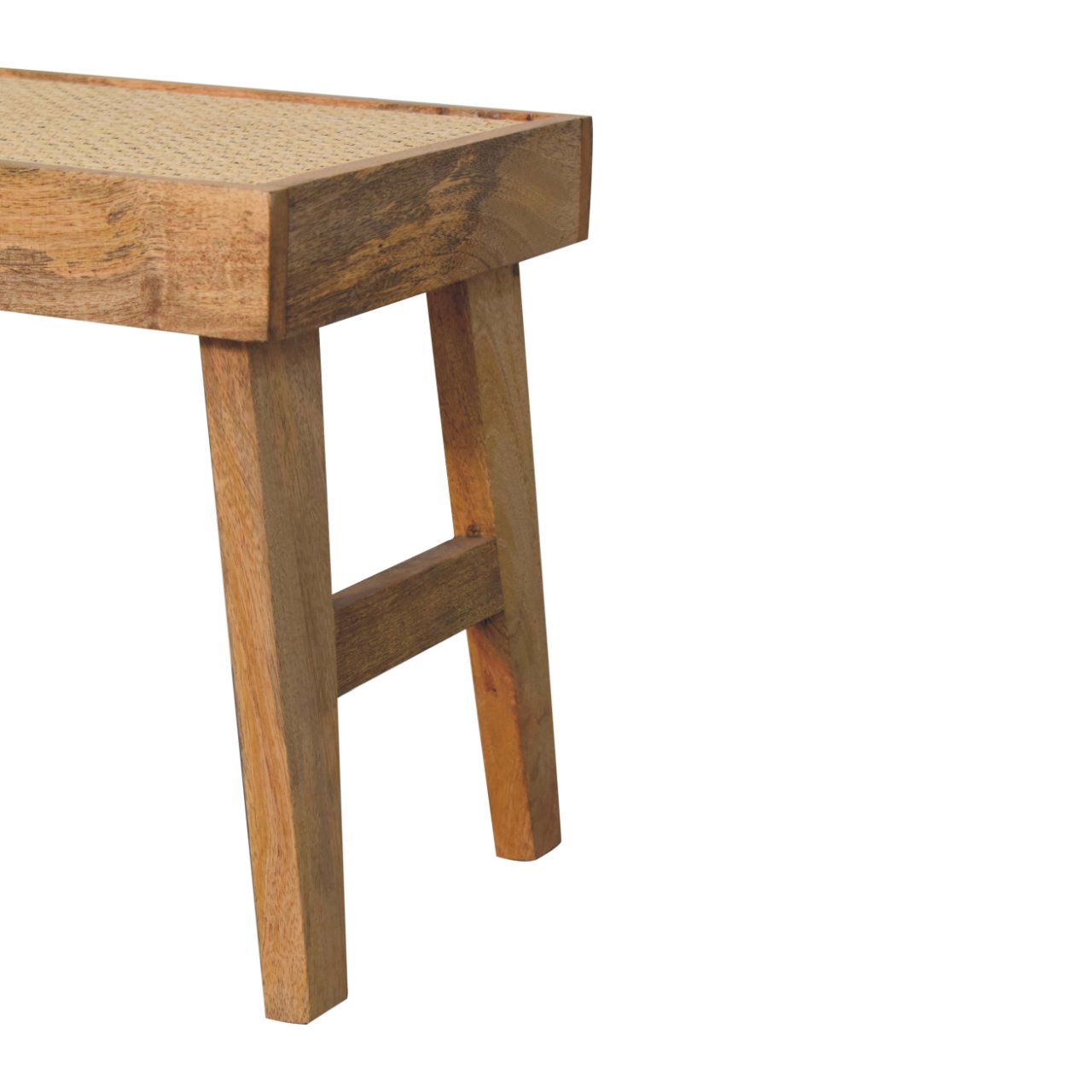 Solid Mango Wood Oak Finished with Rattan Open Bench - Image 7