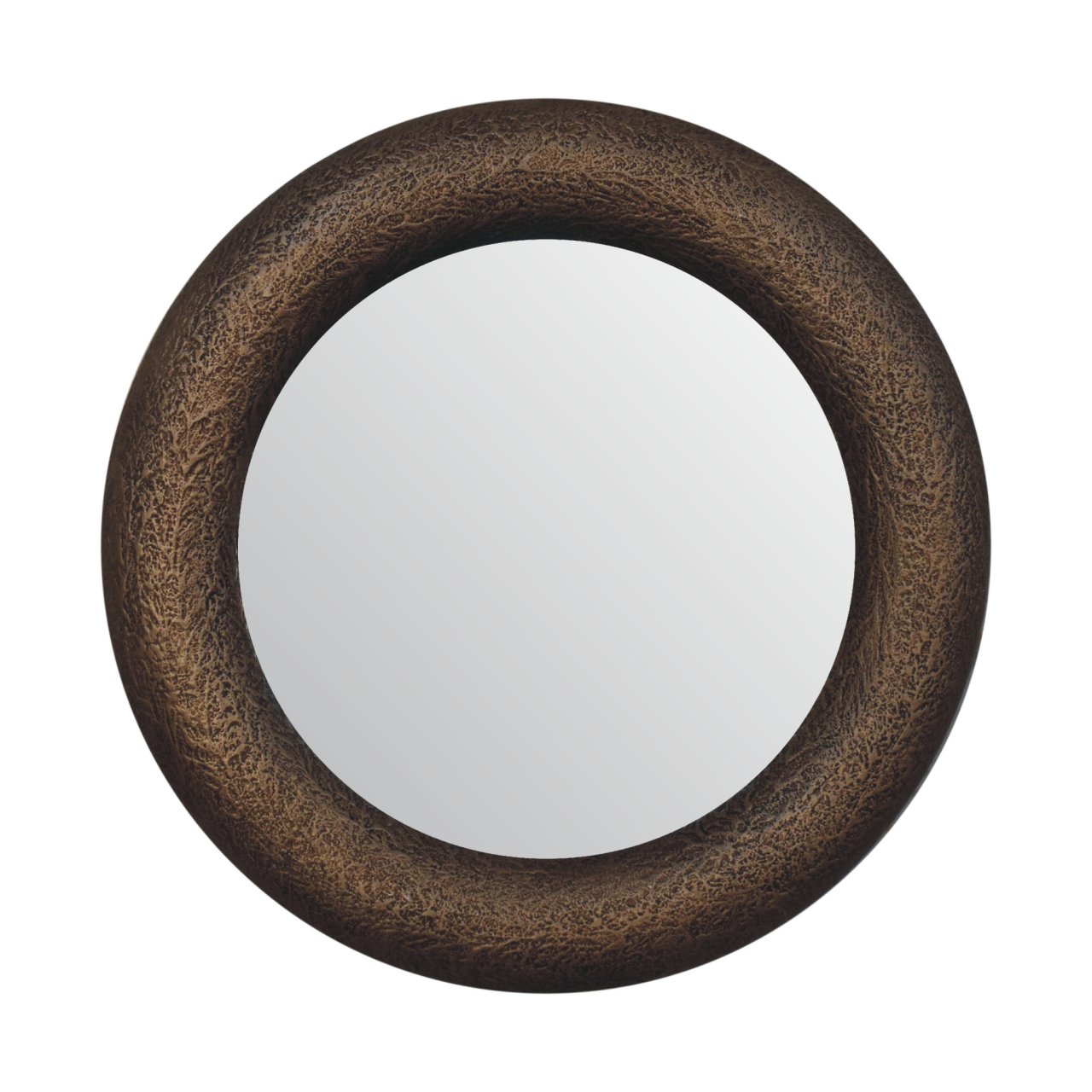 Solid Mango Wood Natural Finished Round Metallic Hammered Mirror