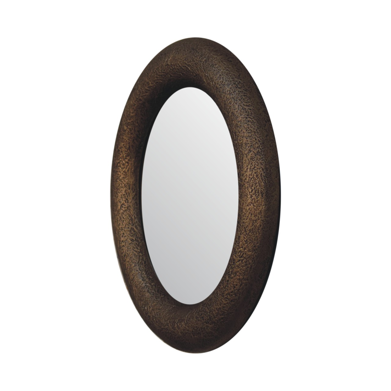 Solid Mango Wood Natural Finished Round Metallic Hammered Mirror - Image 3