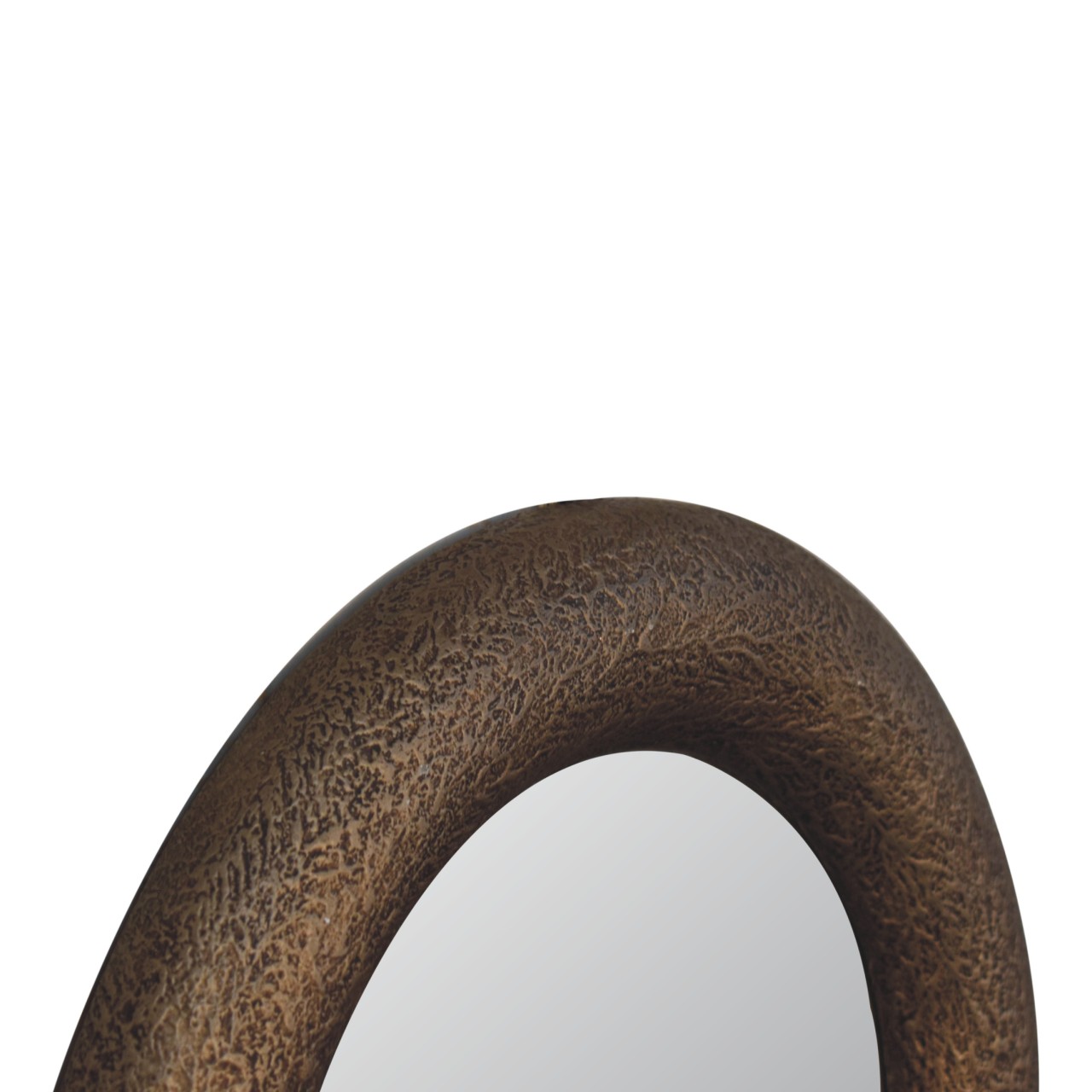 Solid Mango Wood Natural Finished Round Metallic Hammered Mirror - Image 5