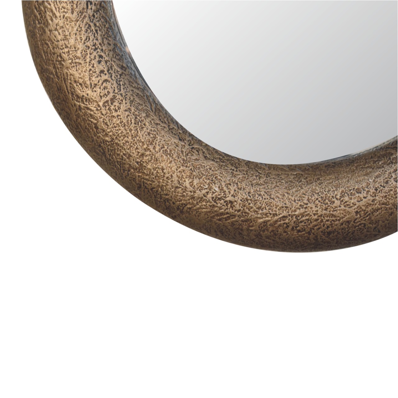 Solid Mango Wood Natural Finished Round Metallic Hammered Mirror - Image 6