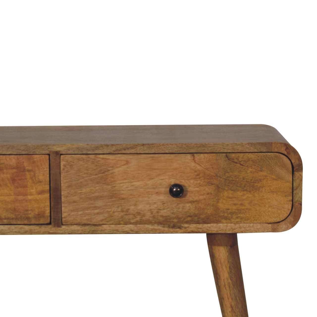 Solid Mango Wood Oak Finish 2 Drawer Curved Hallway Table - Image 4
