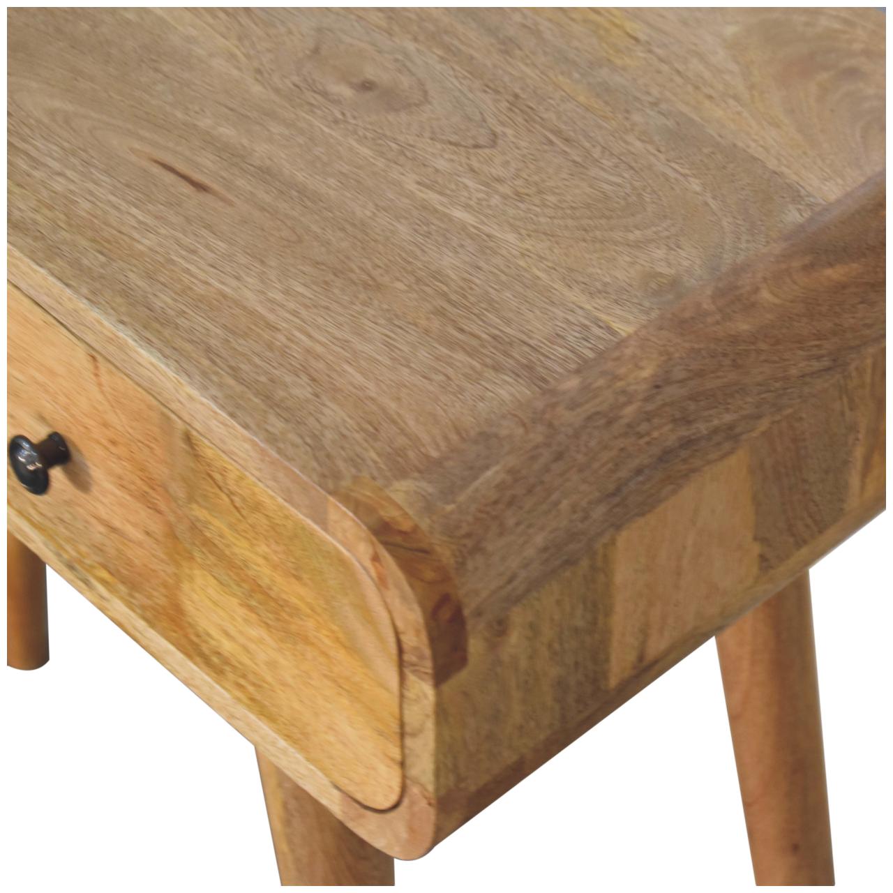 Solid Mango Wood Oak Finish 2 Drawer Curved Hallway Table - Image 5