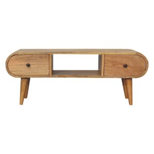 Solid Mango Wood Oak Finished 2 Drawer Circular TV Unit