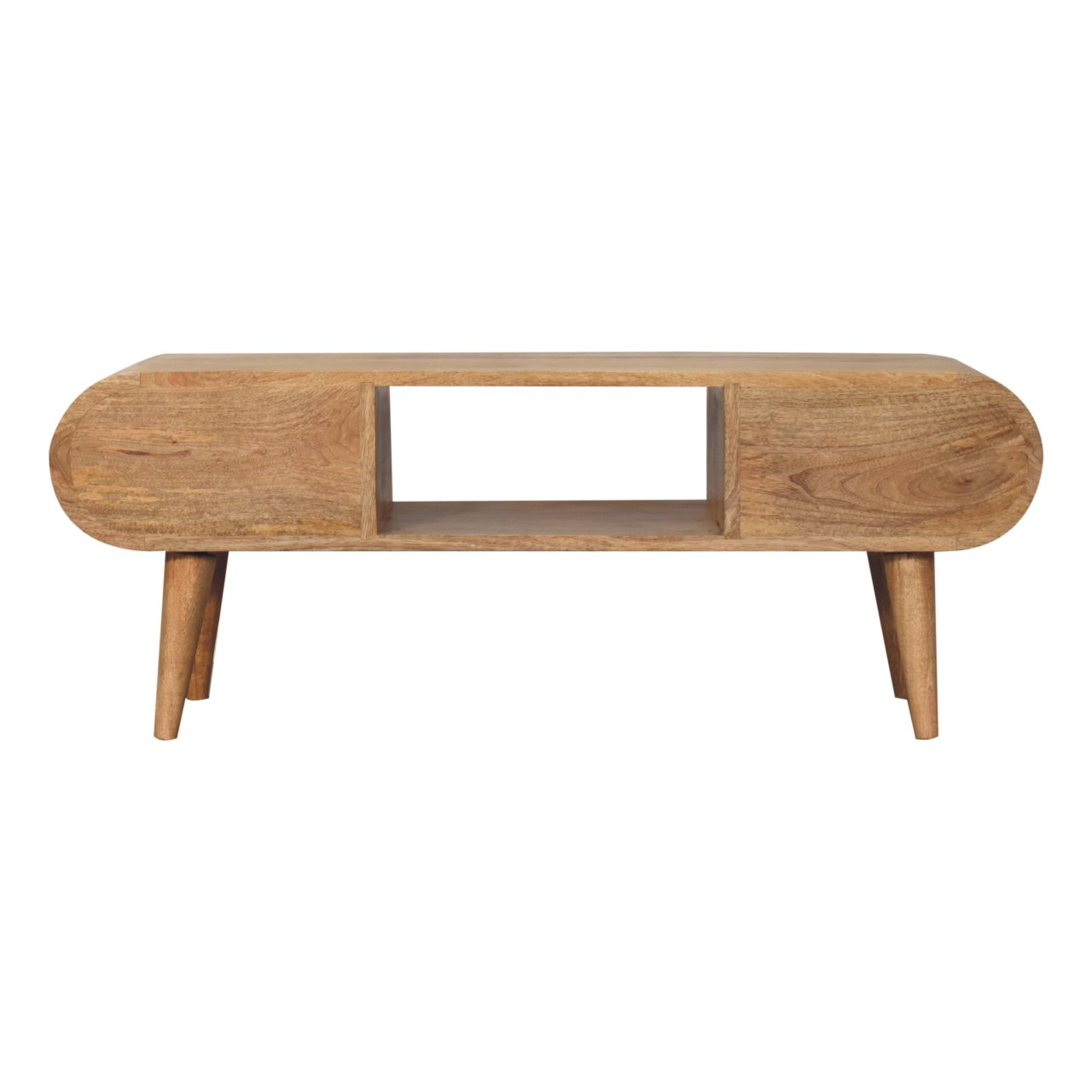 Solid Mango Wood Oak Finished 2 Drawer Circular TV Unit - Image 9