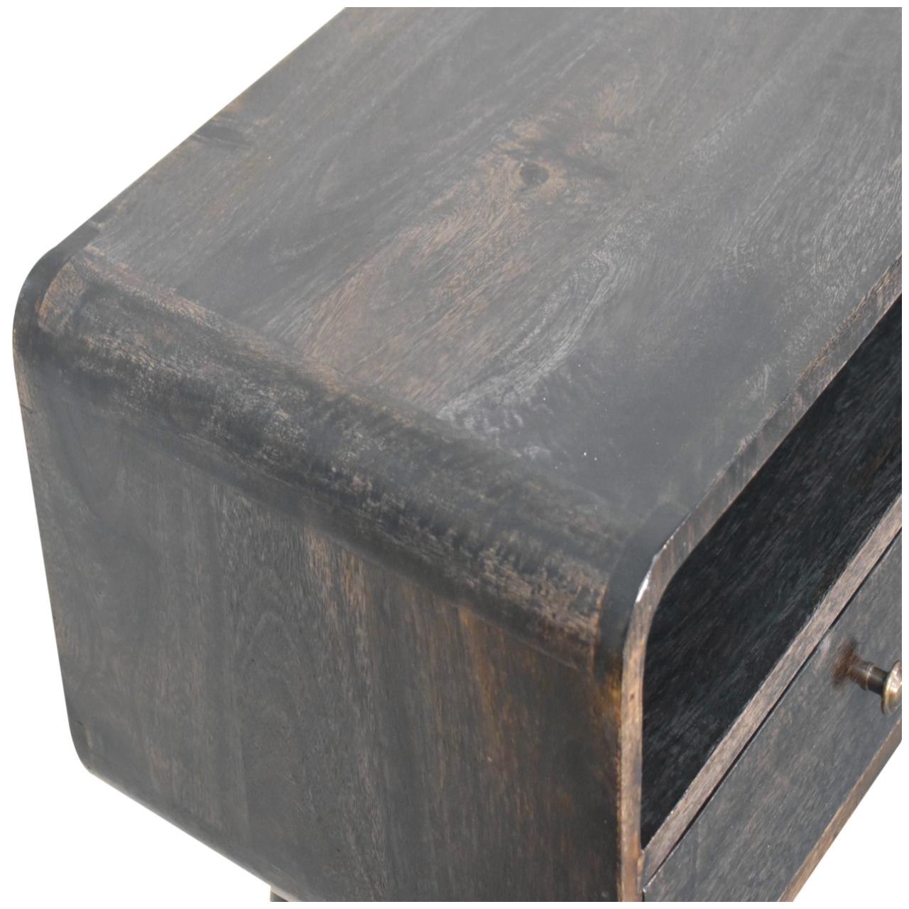 Solid Mango Wood Ash Black 2 Drawer Curved Console Table - Image 5