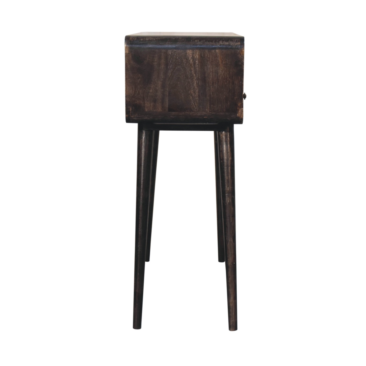 Solid Mango Wood Ash Black 2 Drawer Curved Console Table - Image 8