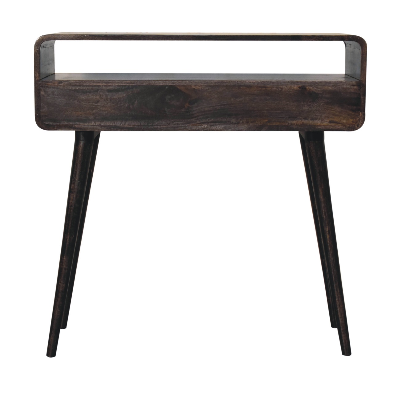 Solid Mango Wood Ash Black 2 Drawer Curved Console Table - Image 9