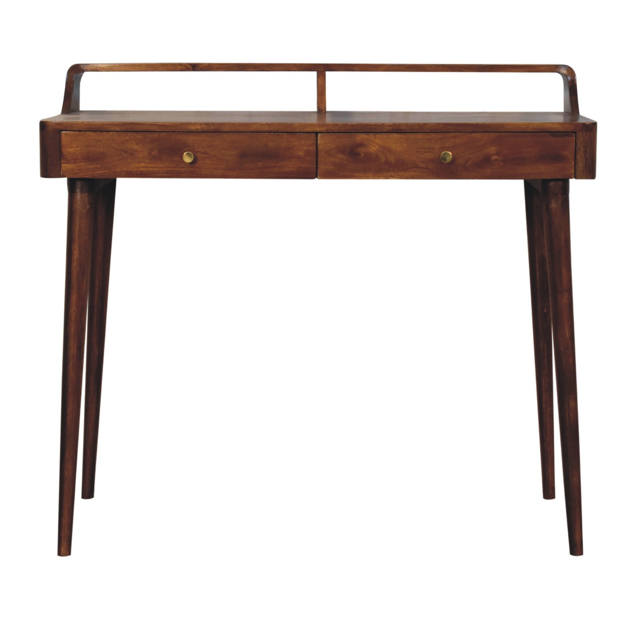 Solid Mango Wood Chestnut Finished 2 Drawer Gallery Back Console Table
