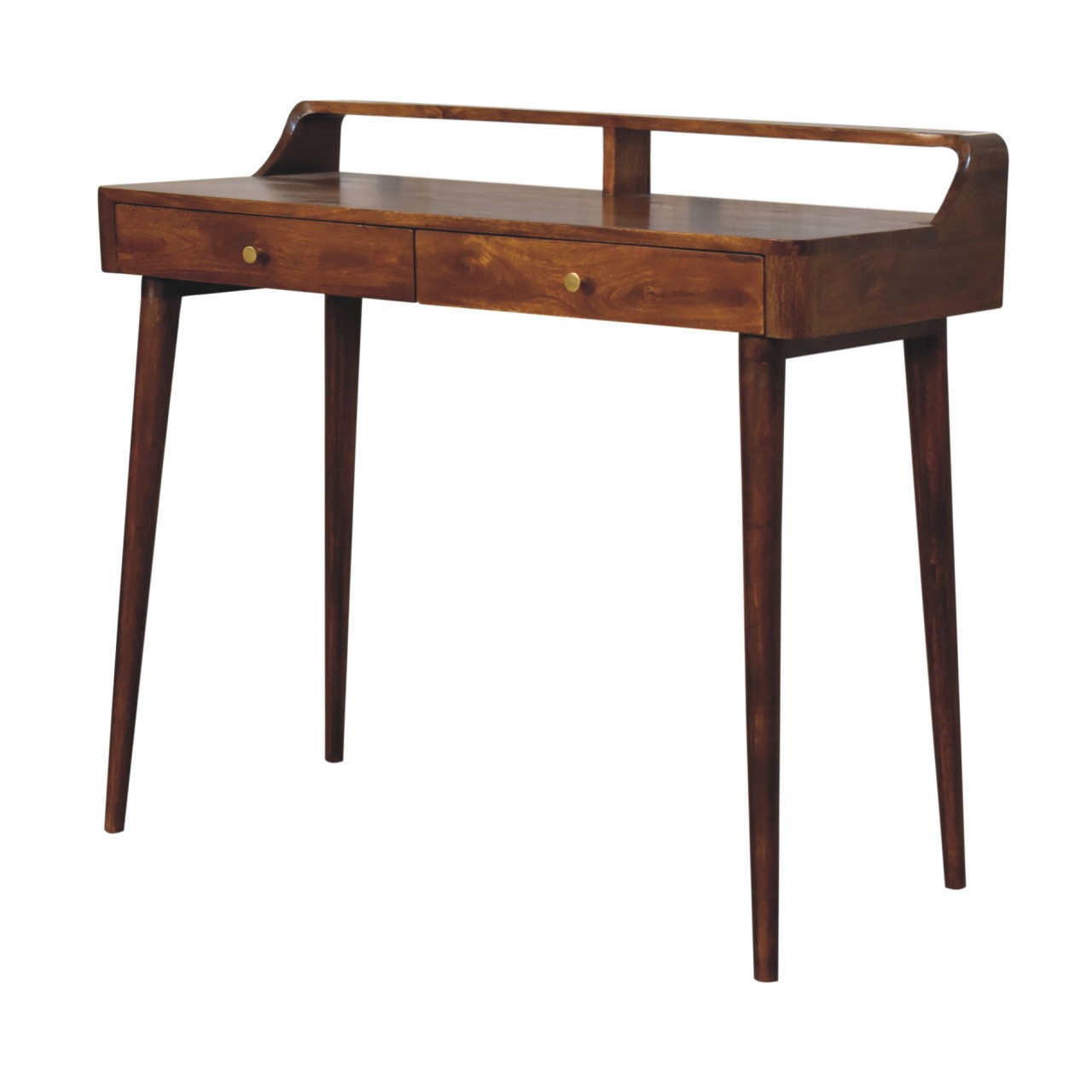 Solid Mango Wood Chestnut Finished 2 Drawer Gallery Back Console Table - Image 2
