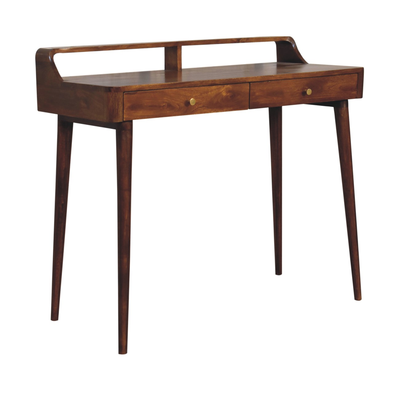 Solid Mango Wood Chestnut Finished 2 Drawer Gallery Back Console Table - Image 3