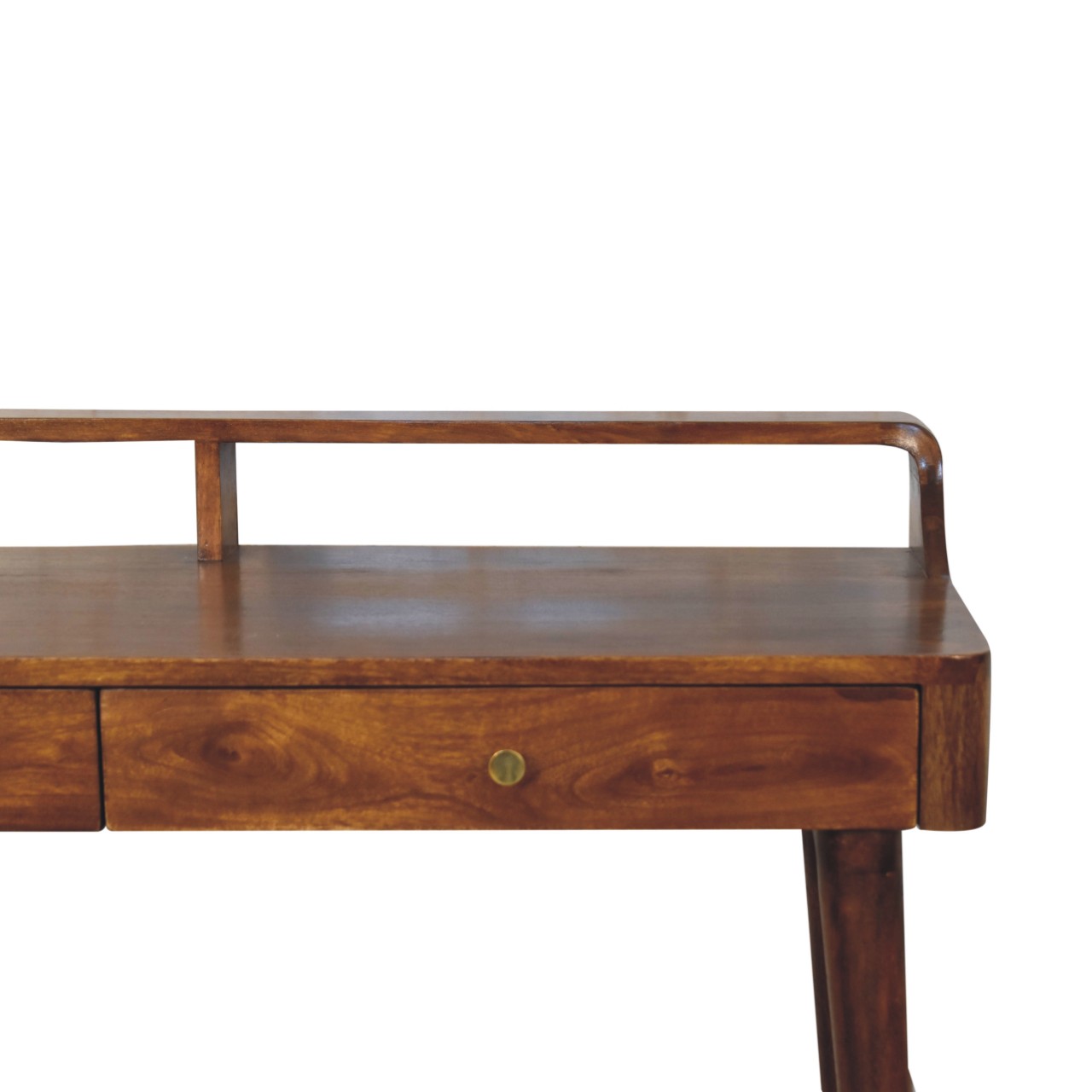 Solid Mango Wood Chestnut Finished 2 Drawer Gallery Back Console Table - Image 4
