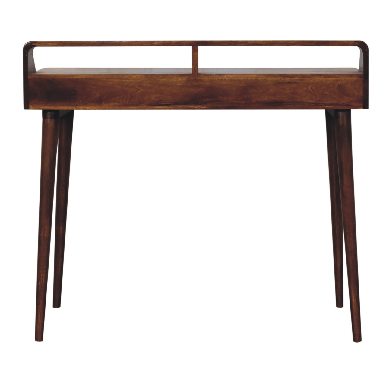 Solid Mango Wood Chestnut Finished 2 Drawer Gallery Back Console Table - Image 9
