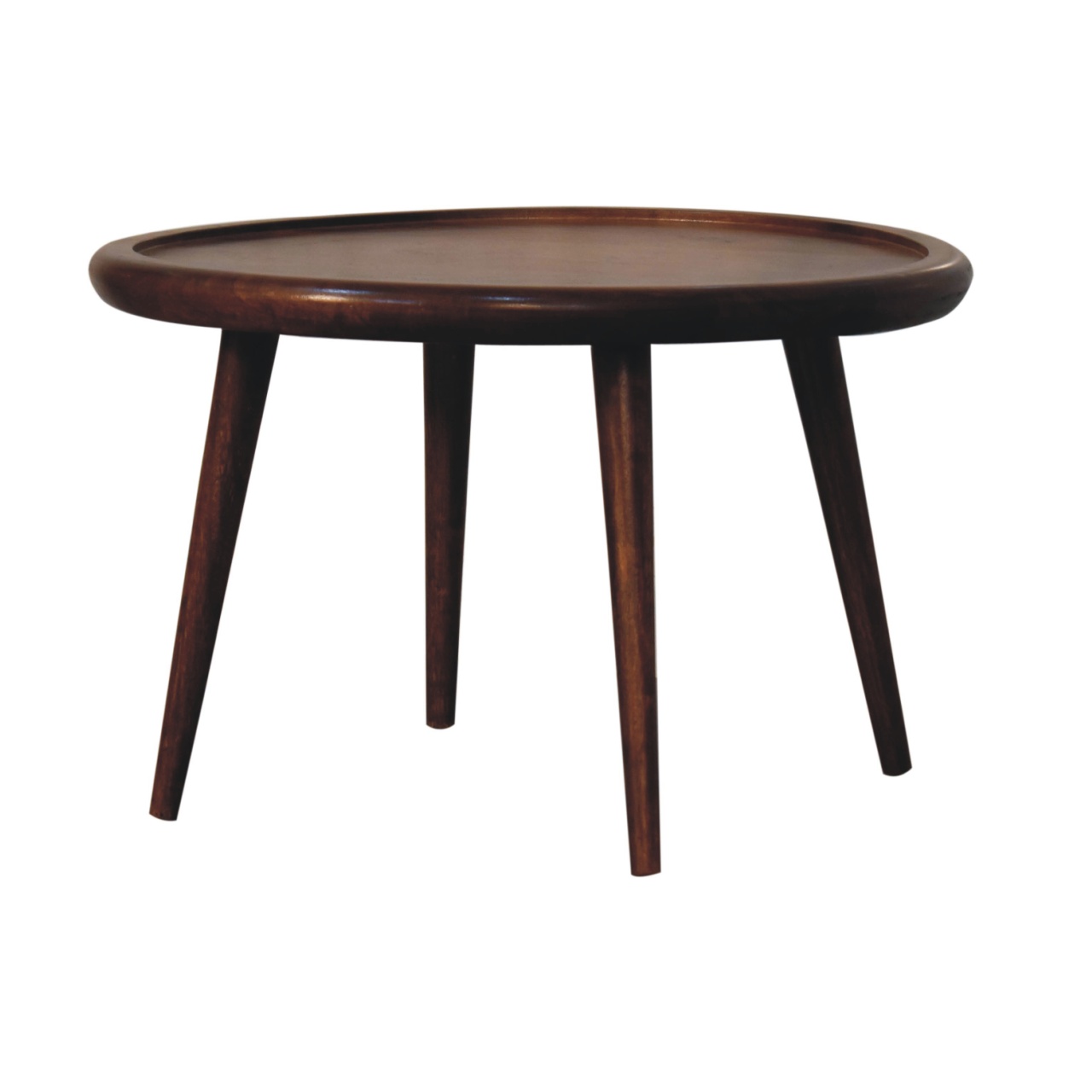 Solid Mango Wood Chestnut Finished Plate with Rim Coffee Table - Image 2
