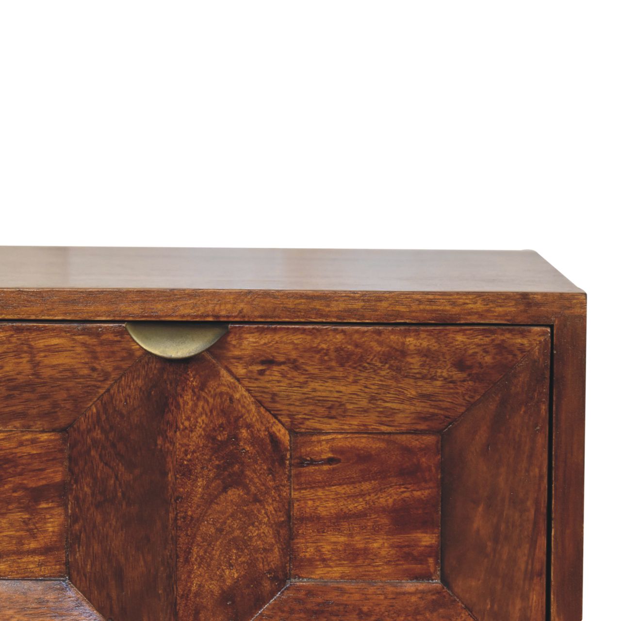 Solid Mango Wood Chestnut Finished 2 Drawer Quad Pattern Bedside - Image 4