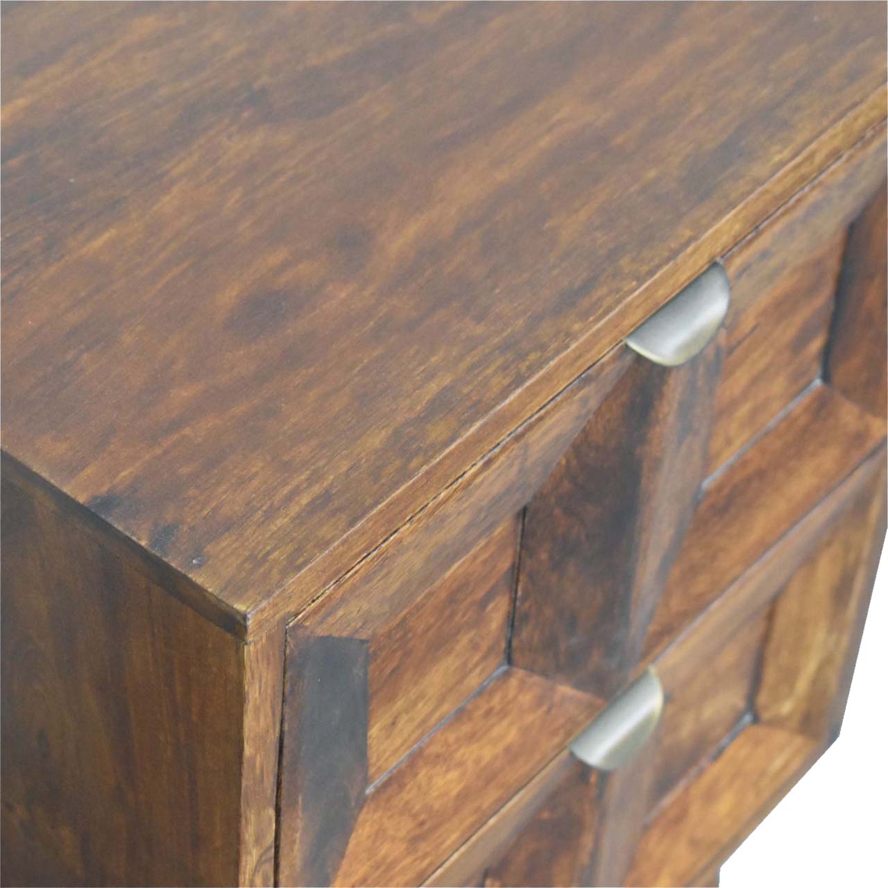 Solid Mango Wood Chestnut Finished 2 Drawer Quad Pattern Bedside - Image 5