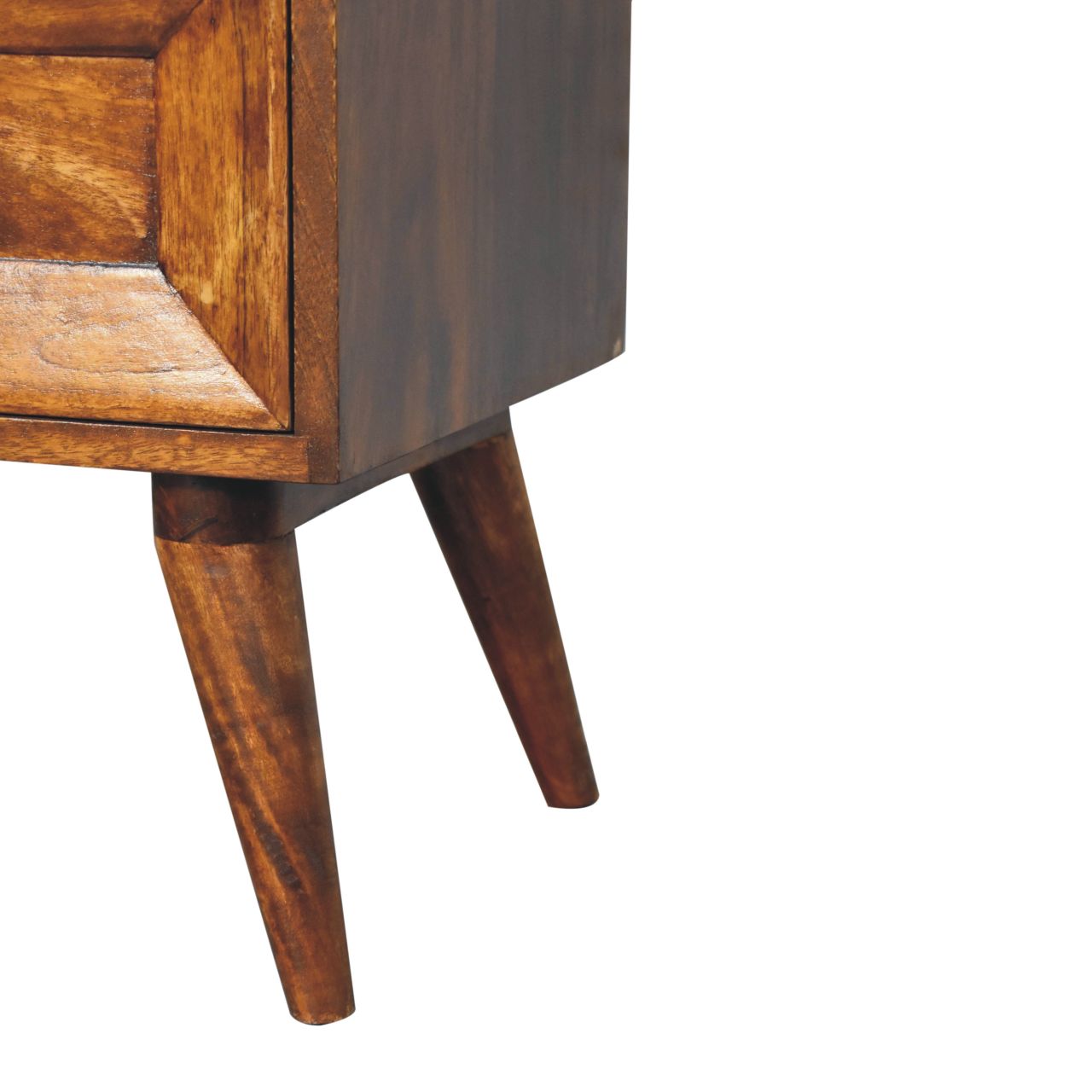 Solid Mango Wood Chestnut Finished 2 Drawer Quad Pattern Bedside - Image 7