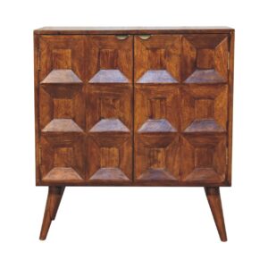 Solid Mango Wood Solid Chestnut Finished 2 Drawer Quad Pattern Cupboard