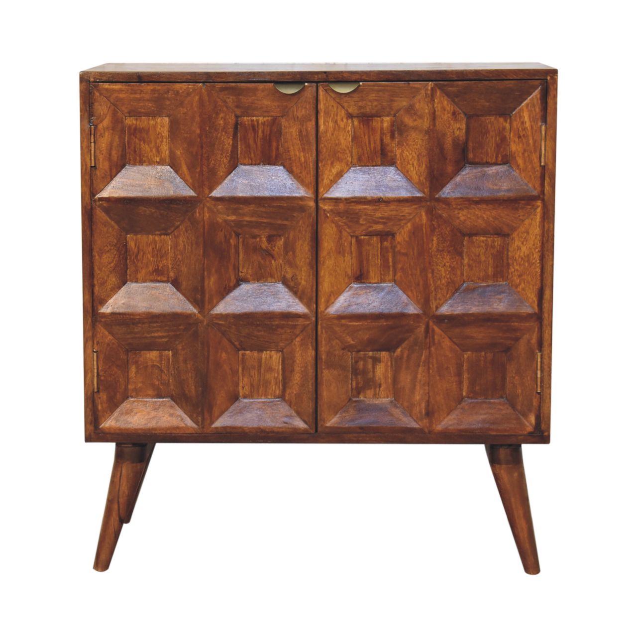 Solid Mango Wood Solid Chestnut Finished 2 Drawer Quad Pattern Cupboard