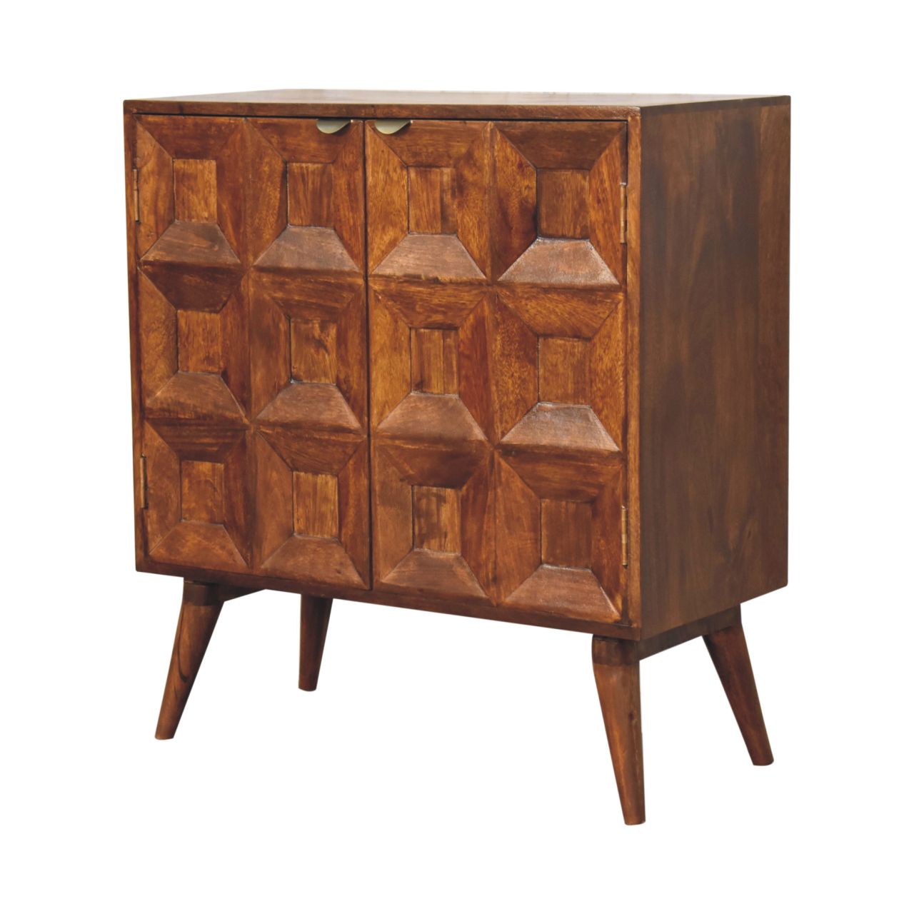 Solid Mango Wood Solid Chestnut Finished 2 Drawer Quad Pattern Cupboard - Image 3