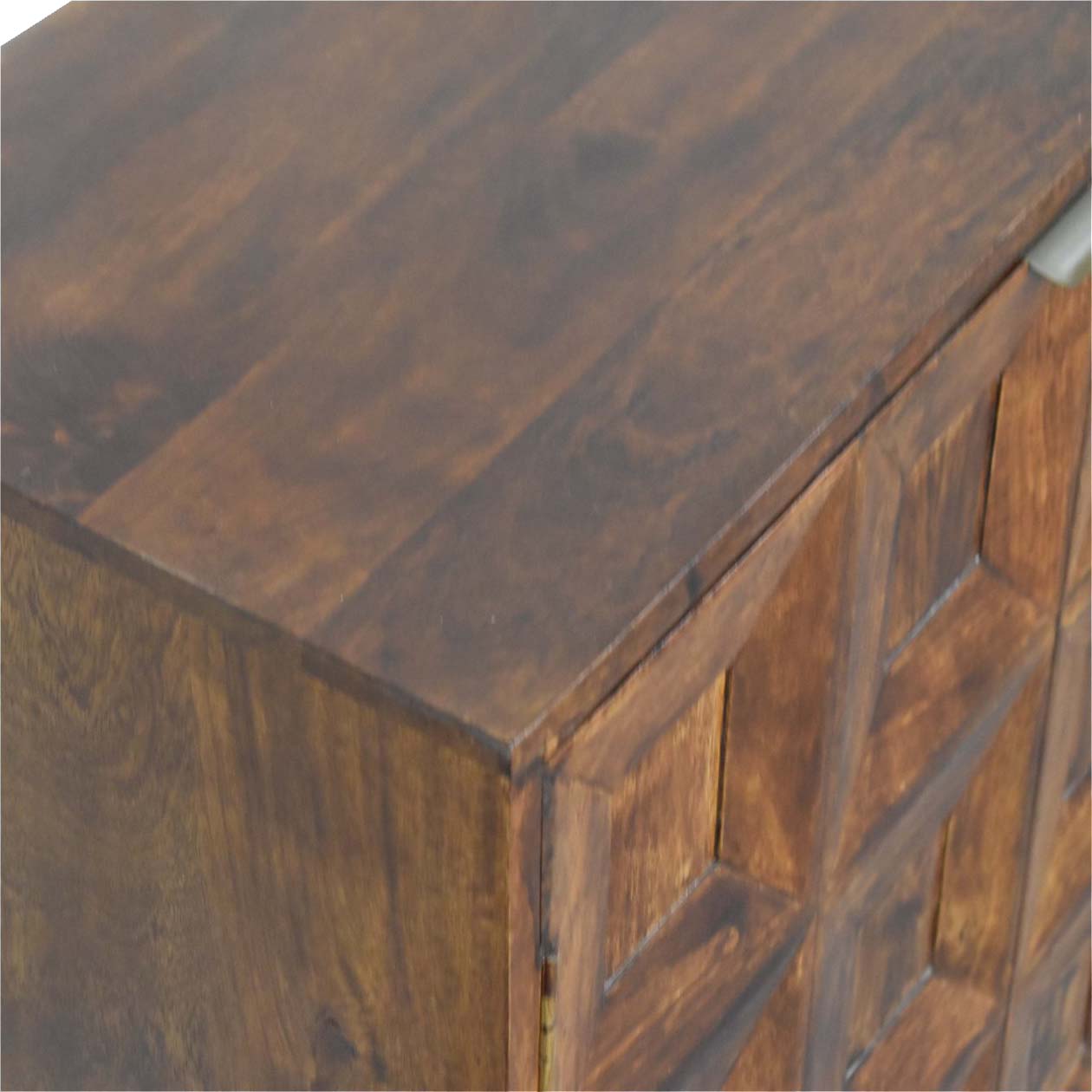Solid Mango Wood Solid Chestnut Finished 2 Drawer Quad Pattern Cupboard - Image 5