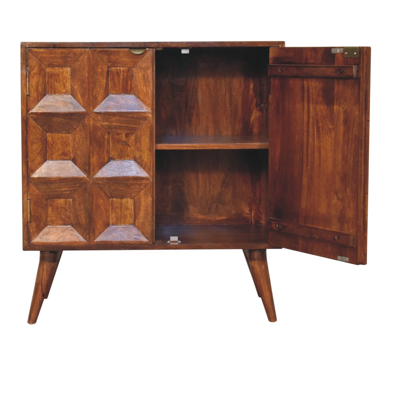 Solid Mango Wood Solid Chestnut Finished 2 Drawer Quad Pattern Cupboard - Image 6