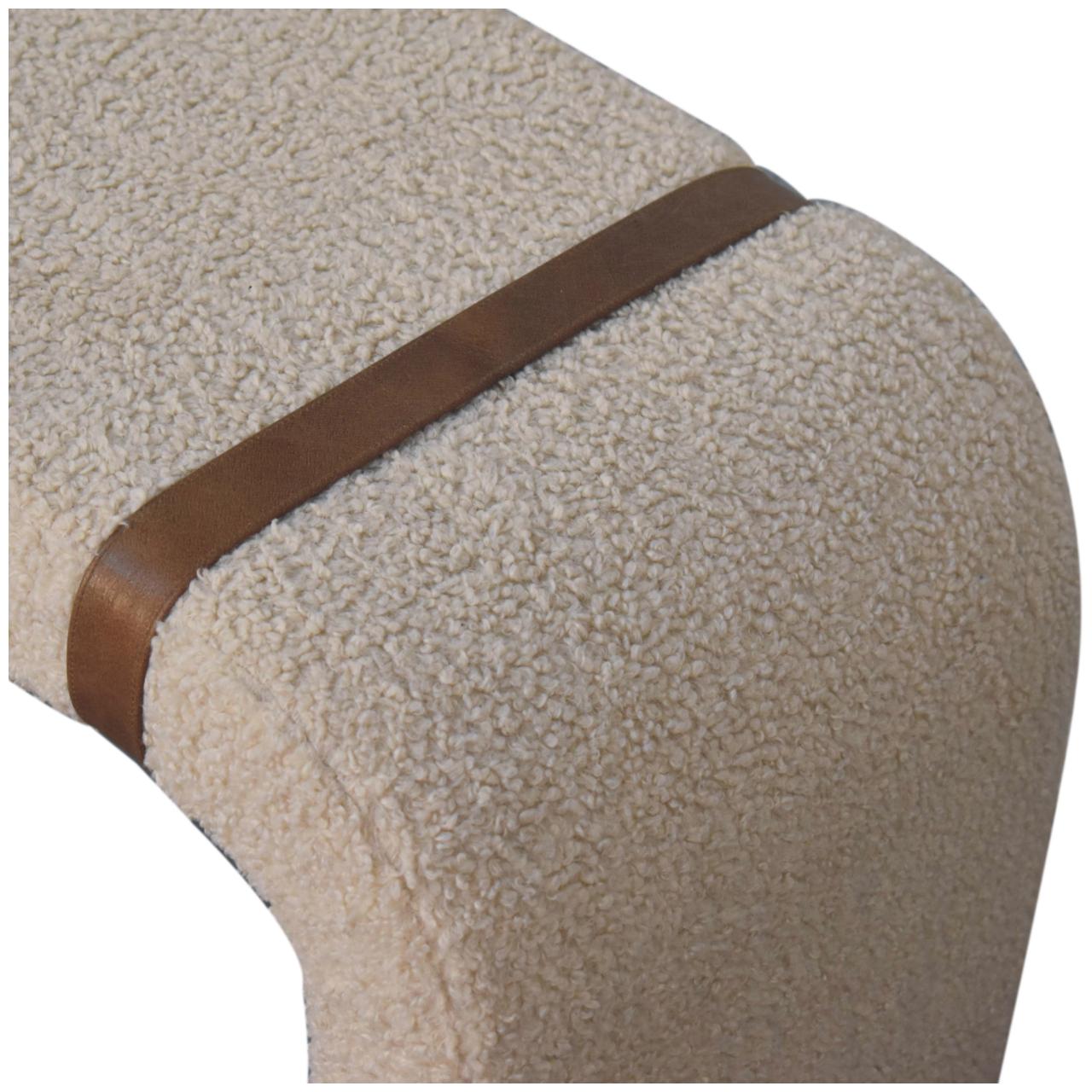 Solid Mango Wood Boucle Upholstered with Leather Straps Bench - Image 7