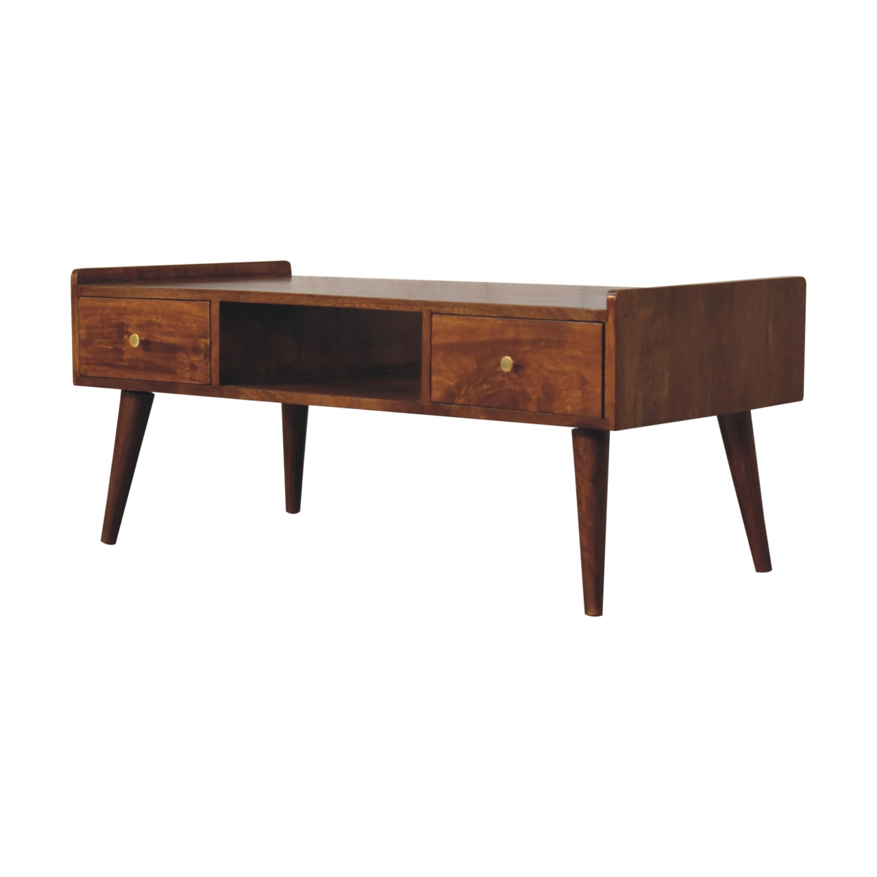 Solid Mango Wood Chestnut Finished 2 Drawer Elevated Coffee Table - Image 2