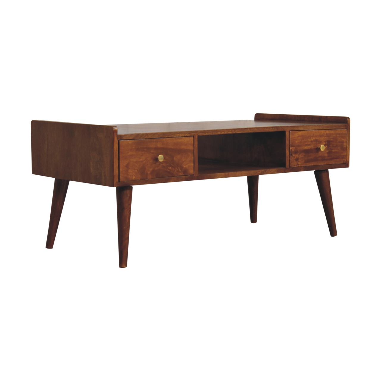 Solid Mango Wood Chestnut Finished 2 Drawer Elevated Coffee Table - Image 3