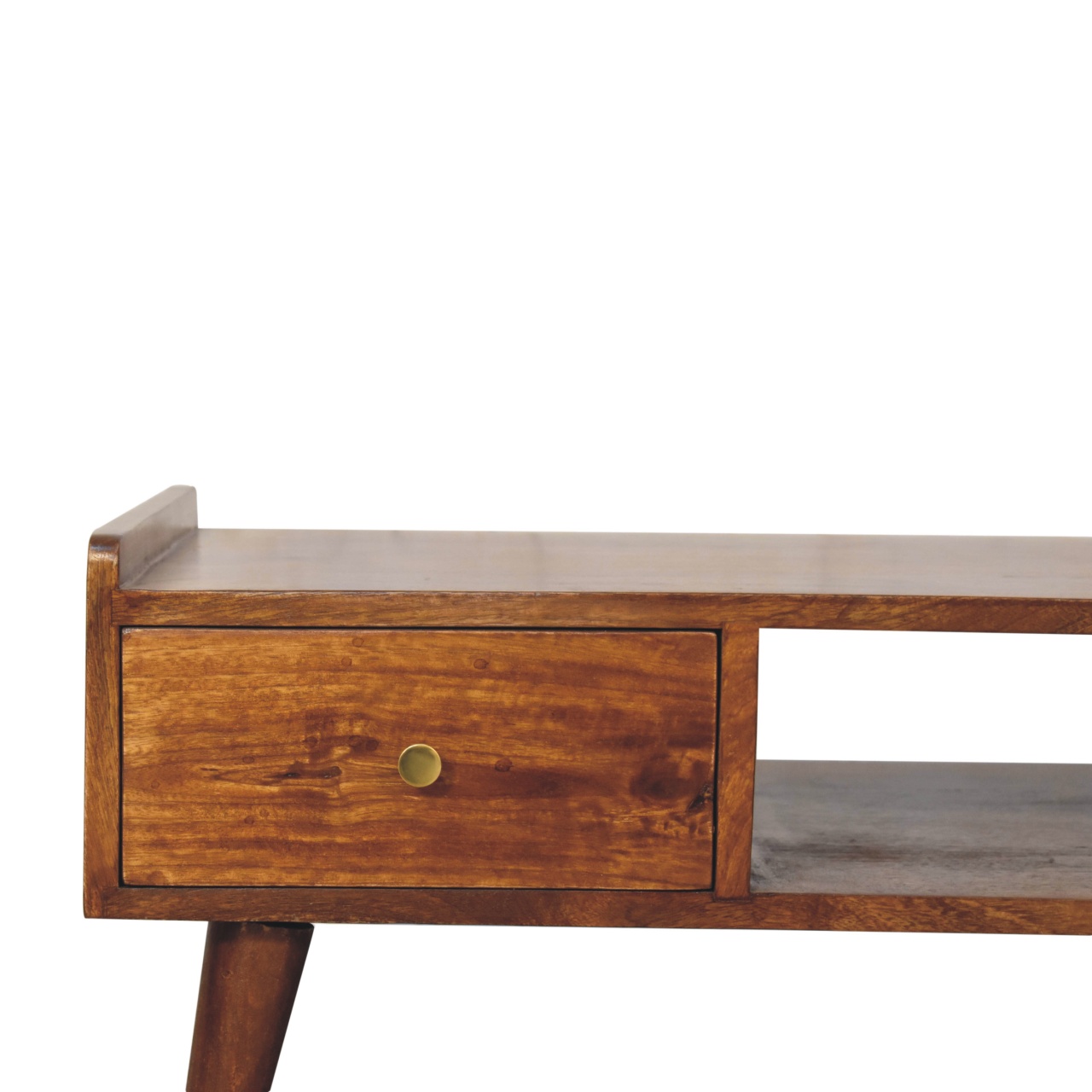 Solid Mango Wood Chestnut Finished 2 Drawer Elevated Coffee Table - Image 4