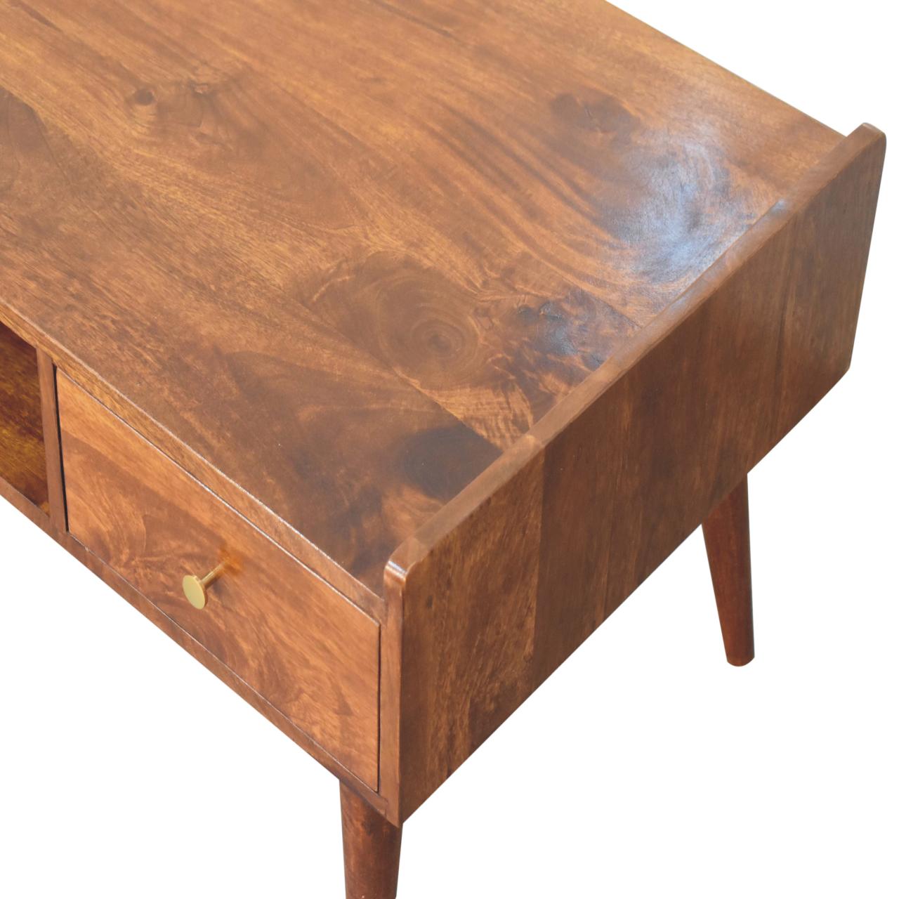 Solid Mango Wood Chestnut Finished 2 Drawer Elevated Coffee Table - Image 5
