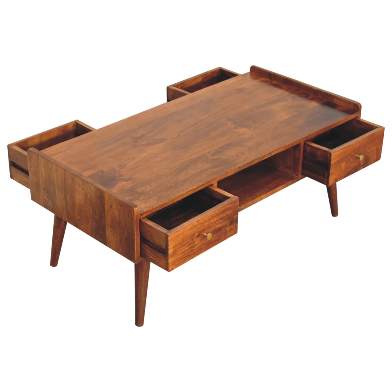 Solid Mango Wood Chestnut Finished 2 Drawer Elevated Coffee Table - Image 7