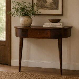 Solid Mango Wood Chestnut Finished 1 Drawer Backless Mounted Console