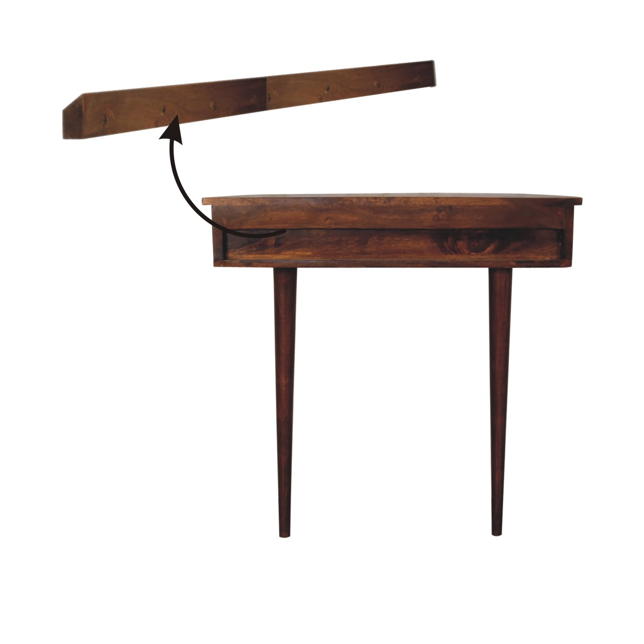 Solid Mango Wood Chestnut Finished 1 Drawer Backless Mounted Console - Image 11