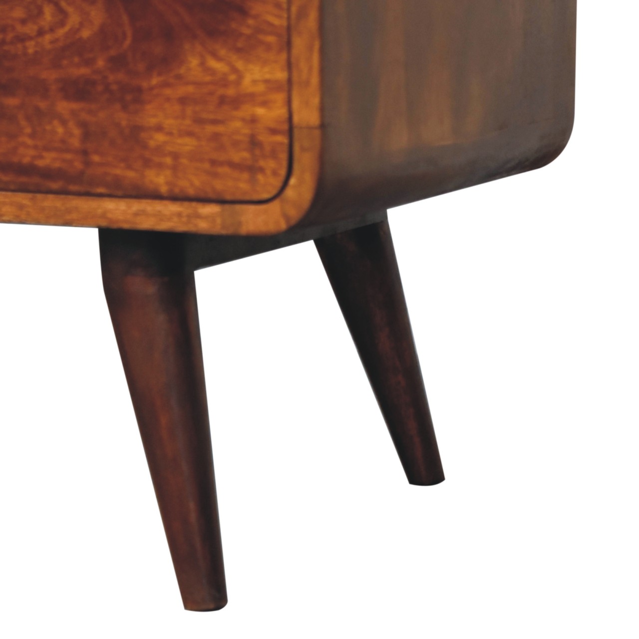 Solid Mango Wood Chestnut Finished Trio Drawer & Slots Curved Media Unit - Image 7