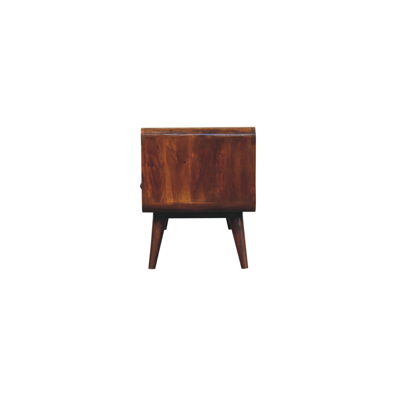Solid Mango Wood Chestnut Finished Trio Drawer & Slots Curved Media Unit - Image 8