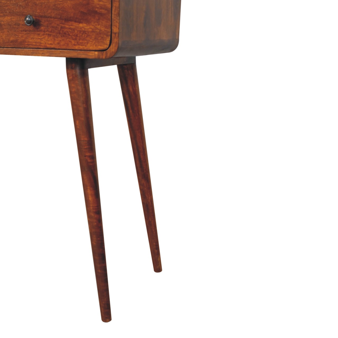 Solid Mango Wood Chestnut Finished 3 Drawer Curved Console Table - Image 7